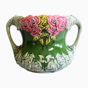 Barbotine Camellia Planter rom Onnaing, 1900s