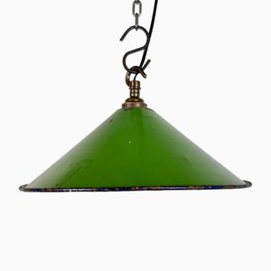 Industrial British Green Enamel Factory Pendant Lamp, 1950s
