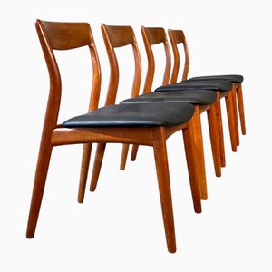 Stuhl aus Teak & Schwarzem Leder von Borregaard für Viborg Stolefabrik, 1960er, 4er Set