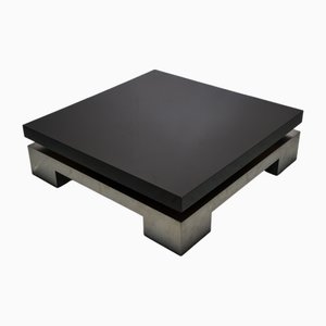 Mesa de centro en negro brillante y de metal cepillado de Nadine Charteret, años 70