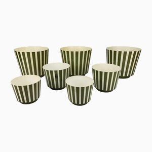 White and Moss Green Striped Plastic Plant Pots from Emsa, West Germany, 1950s, Set of 7