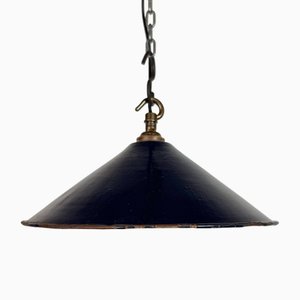 Industrial British Dark Blue Enamel Factory Pendant Lamp, 1950s