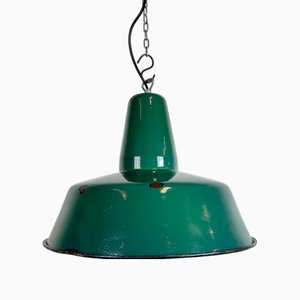Large Industrial Green Enamel Factory Pendant Lamp, 1960s