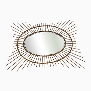 Large Rattan Sun Mirror, 1960s