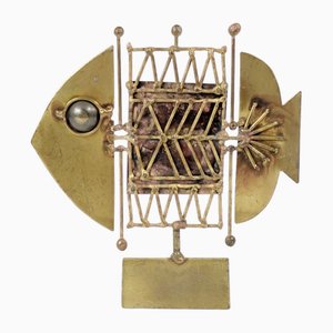 Mid-Century Brutalist Mixed Metal Fish Sculpture by Jarc, France, 1970s