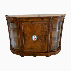 Antique Victorian Inlaid Burr Walnut and Porcelain Mounted Credenza, 1860