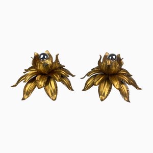 Supports de Plafonnier Hollywood Regency Florentine en Laiton par Hans Kogl, 1960s, Set de 2