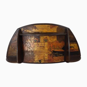 Art Nouveau Pyrographed Wooden Shelf, 1930s