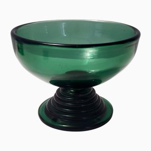 Centre de Table ou Bol en Verre Vert Soufflé à la Main, Italie, 1940s