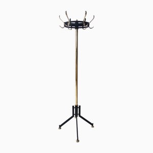 Vintage Revolving Brass and Varnished Iron Coat Rack, Italy, 1950s