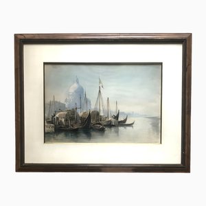 Views of Venice, 1890s-1910s, Pencil Drawing with Watercolor, Framed