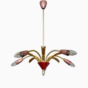 Hollywood Regency 5-Arm Spider Chandelier in the style of Stilnovo, Italy, 1950s