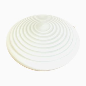 Art Deco White Opaline Ribbed Glass Round Ceiling Light, Ussr, 1960s