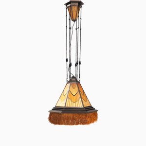 Lampadario Art Deco in vetro dipinto, Amsterdam School, Paesi Bassi, anni '30