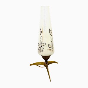 Mid-Century Space Age Modern Brass Tripod Table Lamp with Opaline Glass Lampshade, 1950s