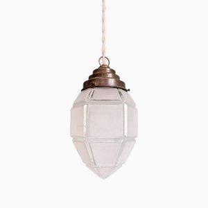 Art Deco Pendant Light in Faceted Satin Glass, 1930s