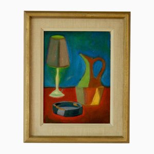 Bertil Öhlund, Still Life with Lamp, Jug & Saucer, 1948, Oil on Panel, Framed