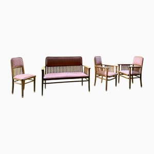 Divano e poltrone Art Nouveau Vienna di JJ Kohn per Jacob & Josef Kohn, metà XIX secolo, set di 4