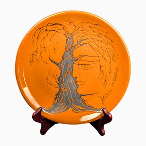 Glasierter Keramik Teller von Jean Marais für Face & Tree Vallauris, 1970