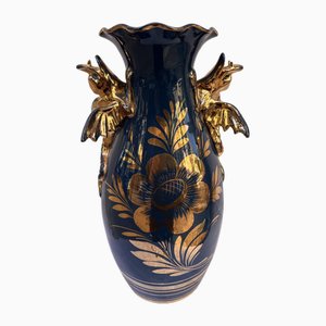 Jarrón vintage en azul y dorado, años 50