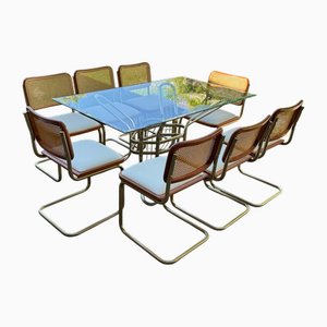 Set da pranzo in ottone con tavolo e sedie, Italia, anni '70, set di 9