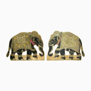 Antique Idian Brass Elephant Bookends, 1880, Set of 2