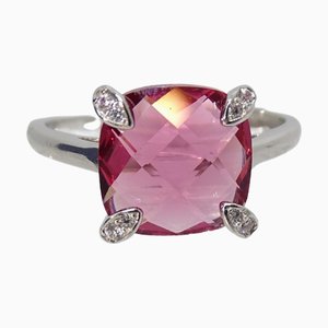 21. Jahrhundert Solitärring aus Rubinwurzel und Zirkonen und 925 Sterling Silber, Italien, 2010er