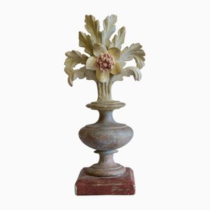 18th Century Polychrome Carved Wooden Fleuron Bouquet of Flowers