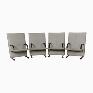 Poltrone T-Line in pelle grigia e nera di Arflex, set di 4