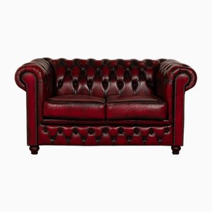 Chesterfield 2-Seater Sofa in Red and Brown Leather