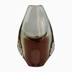 Mid-Century Bohemian Amber Art Glass Vase by ZBS, 1960