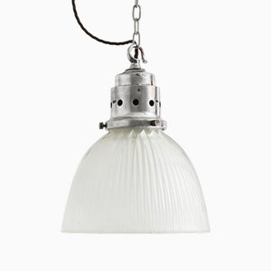 Lampe à Suspension Antique en Verre Holophane Récupéré, 1940s
