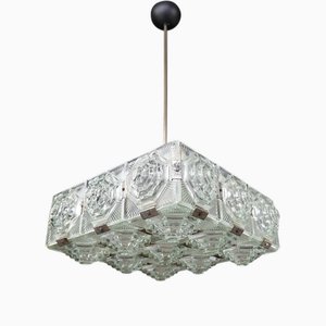Mid-Century Bohemian Modern Glass & Chrome Chandelier, Czechoslovakia, 1970s
