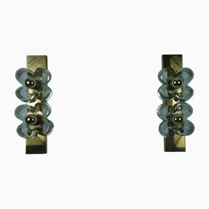 Mid-Century Brass and Glass Wall Lamps attributed to Sische, Germany, 1960s, Set of 2