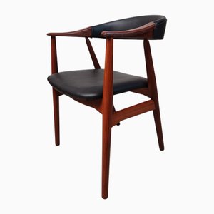 Fully Restored Teak Armchair in Black Leather by Th. Harlev, 1960s