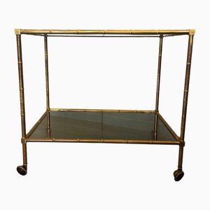 Chariot Vintage en Laiton et Verre Fumé, 1960