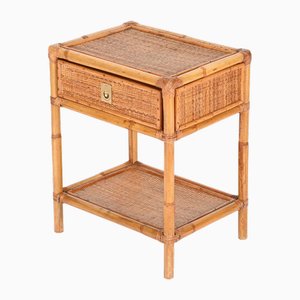 French Riviera Nightstand in Bamboo, Rattan and Brass from Dal Vera, Italy, 1960s
