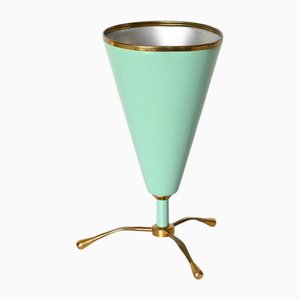 Italian Turquoise Metal and Brass Tiffany Table Lamp from Stilnovo, 1950s