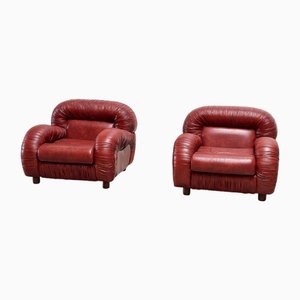 Set of Italian Bordeaux Lounge Chairs, 1970s