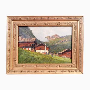 Giovanni Colmo, Cabañas de montaña, pintura al óleo, enmarcado