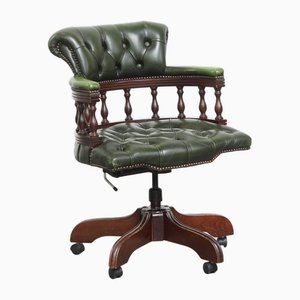 Chesterfield Green Cowhide and Wooden Desk Chair
