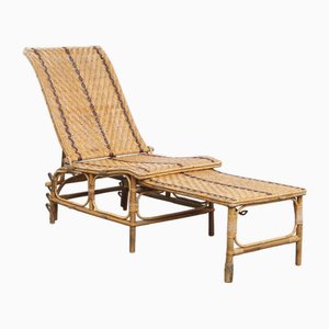 Vintage Brocante French Rattan Folding Lounge Chair