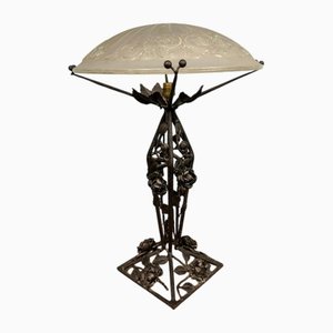 Lampe de Bureau Art Déco en Verre Dépoli en Fer, France, 1930