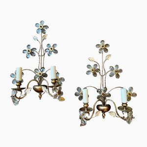 Vintage French Gilt Metal and Cut Glass Wall Lights, 1930, Set of 2