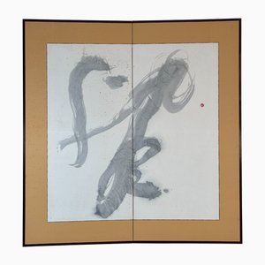 Japanese Zen Calligraphy Folding Screen, 1970s