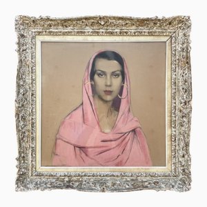 Gustave Brisgand, Porträt einer verschleierten Frau, Mixed Media, 1920er-1940er