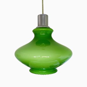 Lampe à Suspension Mid-Century Moderne en Verre Opalin Vert, 1970s