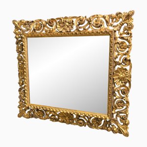 Rechteckiger italienischer Wandspiegel aus vergoldetem Holz, 19. Jh., 1840