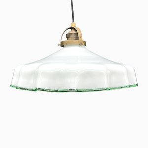 Lampe à Tirer Antique avec Poids en Porcelaine et Bordure en Verre de Murano Vert par Murano pour Made Murano Glass, 1890s