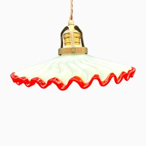 Lampe à Tirer Antique avec Poids en Porcelaine et Bordure en Verre Rouge par Murano pour Made Murano Glass, 1890s